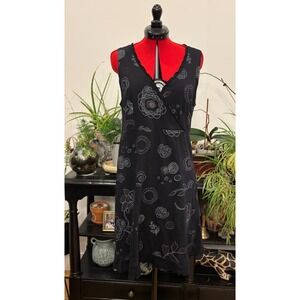Fresh Produce dress black  cotton floral with Sleeveless ruffles womens sz small